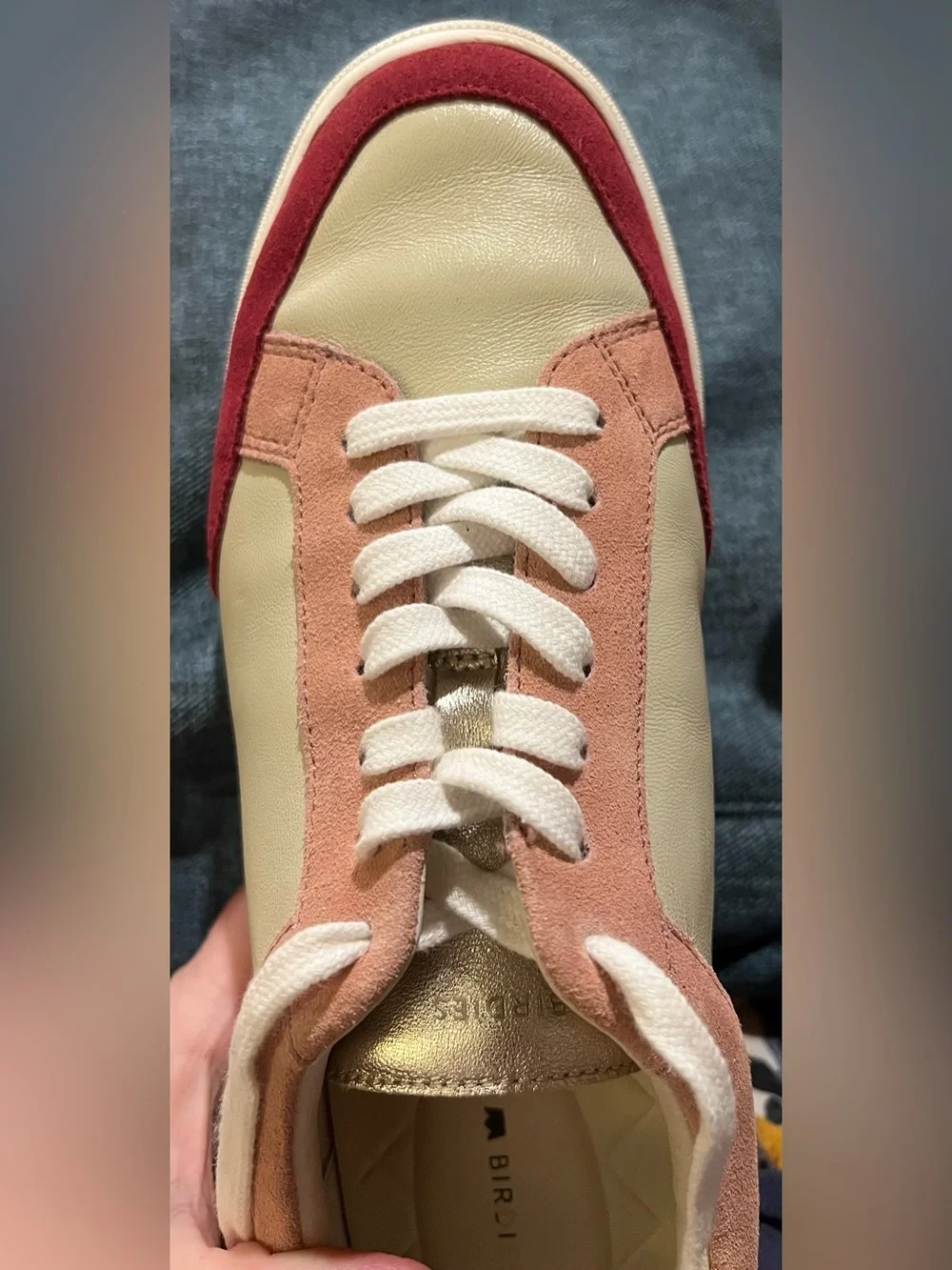 Birdies Cardinal Sneakers Pink and Gold Suede Accents Lace Up Women’s Sz 9